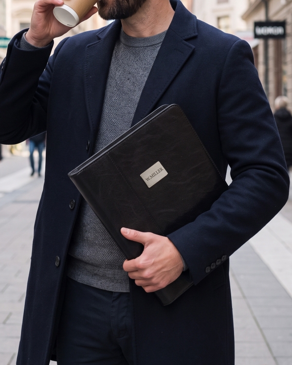 Svart konferansemappe med personlig gravering
