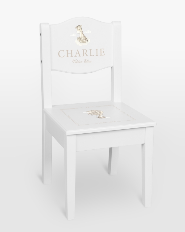 Dåpsstol med navn og fødselsopplysninger