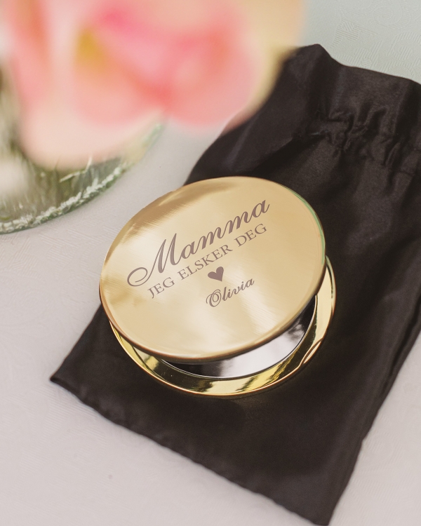 Lommespeil med personlig tekst