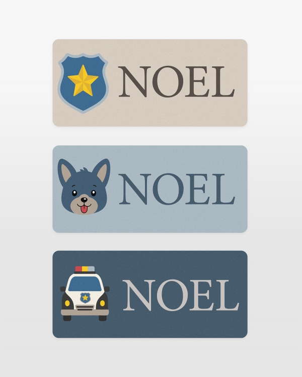 Navnelapper og klistremerker med hundemotiver og en tekstlinje