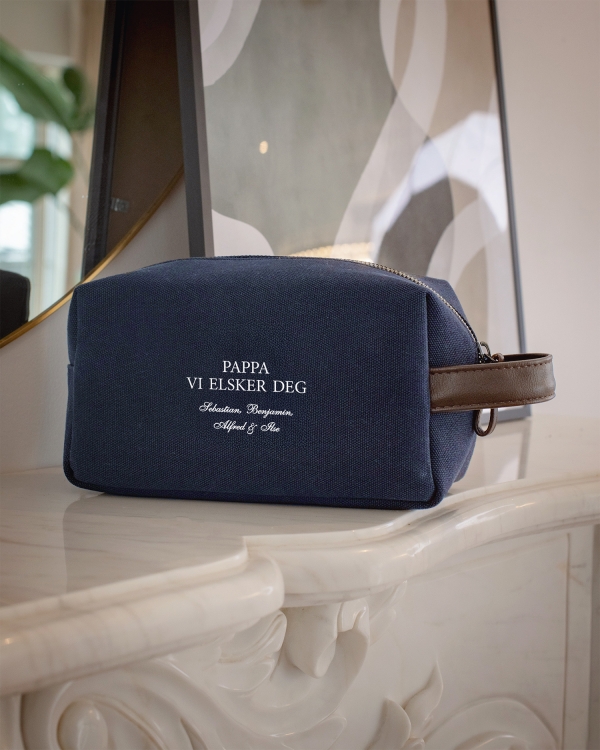 Toalettmappe med en personlig hilsen til pappa
