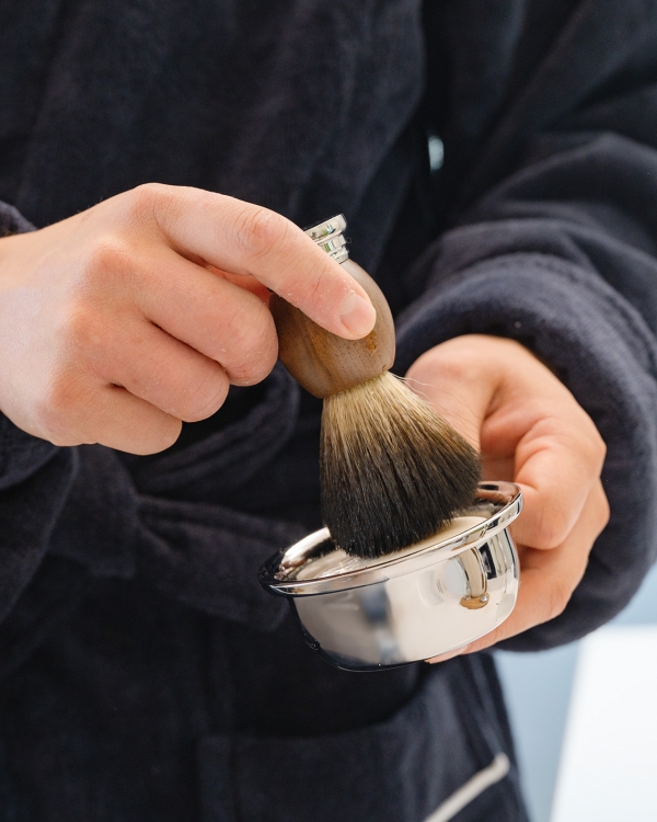 barbersett med barberhøvel, såpe og kost
