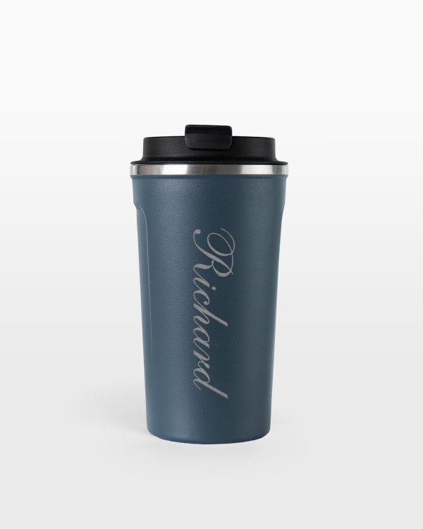 Blå termokopp med personlig gravering